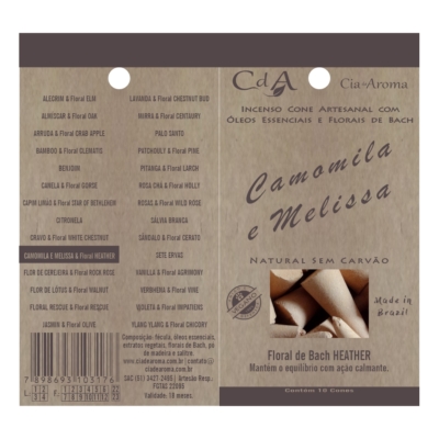 Incenso Cone Camomila e Melissa 10 Cones