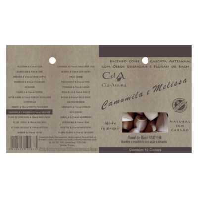 Incenso Cone Refluxo Camomila e Melissa 10 Cones