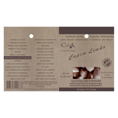 Incenso Cone Refluxo Capim Limão 10 Cones