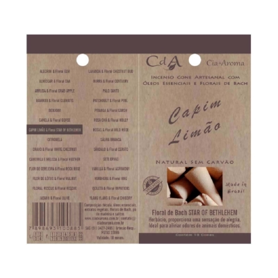 Incenso Cone Capim Limão 10 Cones