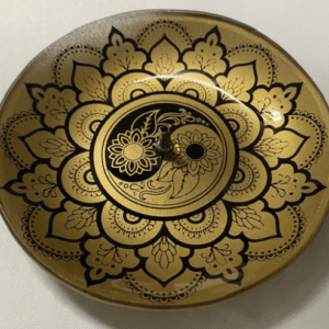 Incensário de Vidro Redondo Yin Yang Dourado e Preto