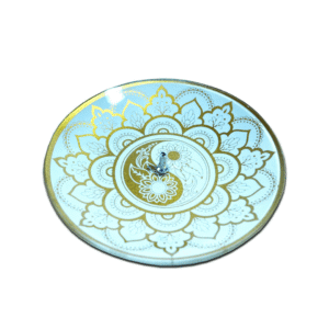 Incensário de Vidro Redondo Yin Yang Branco e Dourado