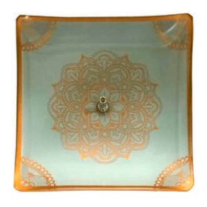 Incensário Mandala Branco Dourado Vidro