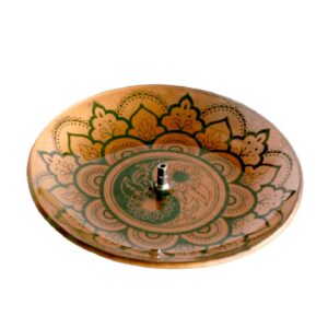 Incensário de Vidro Redondo Yin Yang Dourado e Verde