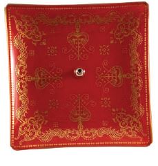 Incensário de Vidro Quadrado Mandala Dourado e Vermelho