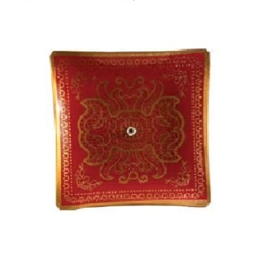 Incensário de Vidro Quadrado Mandala Dourado e Vermelho
