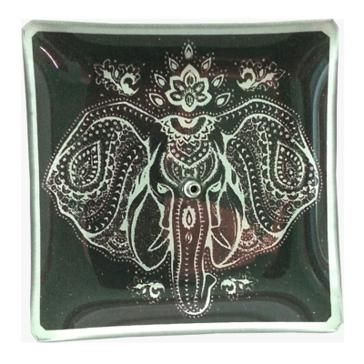 Incensário de Vidro Quadrado Mandal Prata e Preto