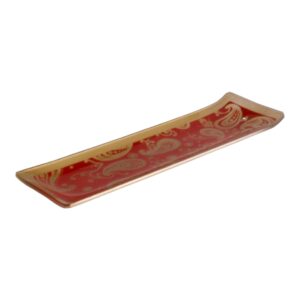 Incensário de Vidro Canaleta Mandala Dourado e Vermelho