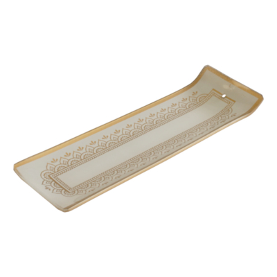 Incensário de Vidro Canaleta Mandala Dourado e Branco