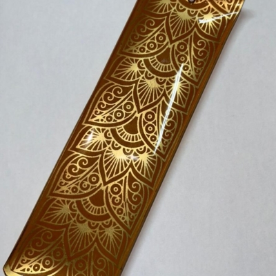 Incensário de Vidro Canaleta Mandala Dourado e Laranja