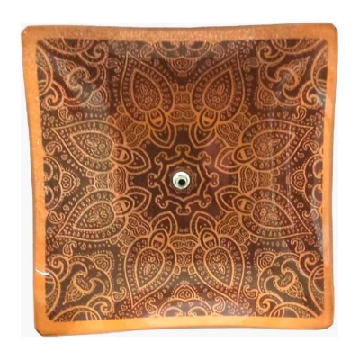 Incensário de Vidro Quadrado Mandal Cobre e Dourado