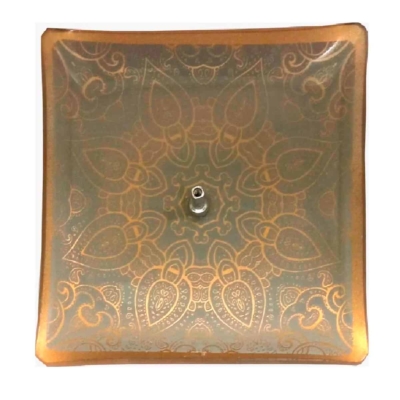 Incensário de Vidro Quadrado Mandal Prata e Dourado