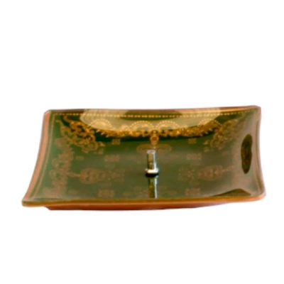 Incensário de Vidro Quadrado Mandala Dourado e Preto