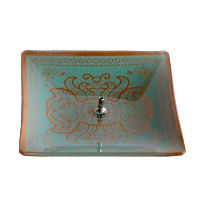 Incensário de Vidro Quadrado Mandala Dourado e Cinza