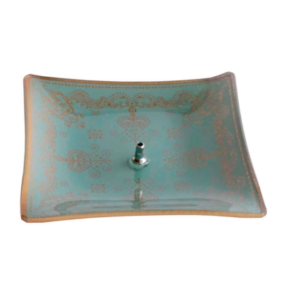 Incensário de Vidro Quadrado Mandala Dourado e Cinza