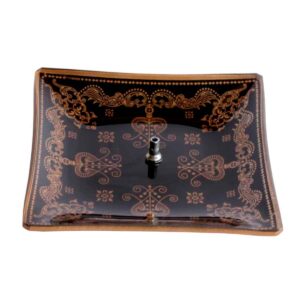 Incensário de Vidro Quadrado Mandala Dourado e Preto