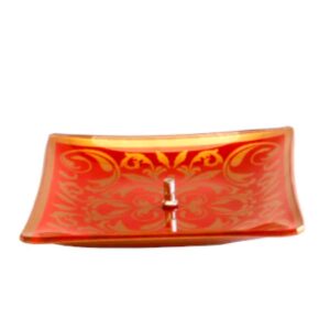 Incensário de Vidro Quadrado Mandala Laranja e Dourado