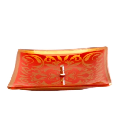 Incensário de Vidro Quadrado Mandala Laranja e Dourado