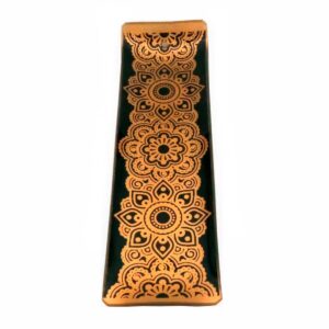 Incensário de Vidro Canaleta Mandala Preto e Dourado