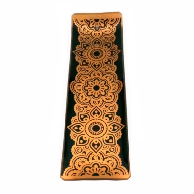 Incensário de Vidro Canaleta Mandala Preto e Dourado