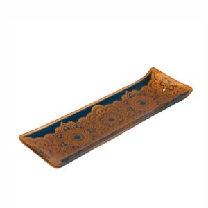 Incensário de Vidro Canaleta Mandala Dourado e Preto