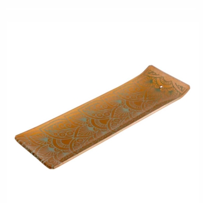 Incensário de Vidro Canaleta Mandala Dourado e Prata