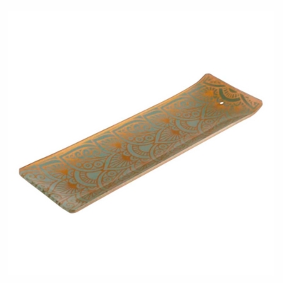 Incensário de Vidro Canaleta Mandala Dourado e Prata