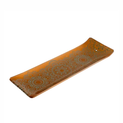 Incensário de Vidro Canaleta Mandala Dourado e Prata