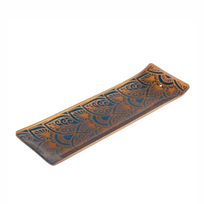 Incensário de Vidro Canaleta Mandala Dourado e Preto