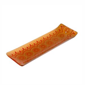 Incensário de Vidro Canaleta Mandala Dourado e Vermelho