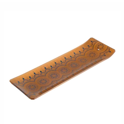 Incensário de Vidro Canaleta Mandala Dourado e Preto