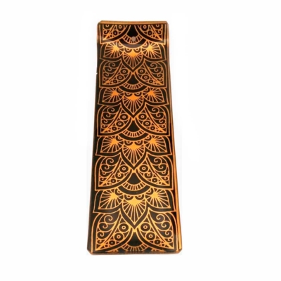 Incensário de Vidro Canaleta Mandala Dourado e Preto