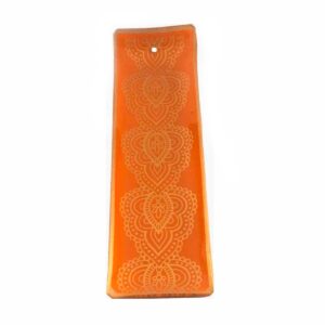 Incensário de Vidro Canaleta Mandala Laranja e Dourado