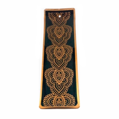 Incensário de Vidro Canaleta Mandala Prata e Dourado