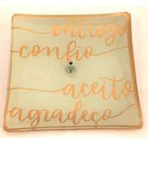 Incensário de Vidro Quadrado Branco e Dourado